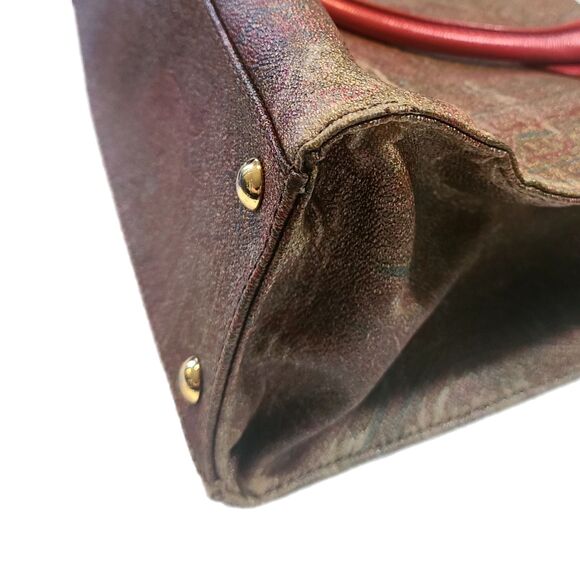 Etro (Authentic) Paisley Print Coated Canvas & Coral Pink Leather Large Bag VGUC - Picture 6 of 12